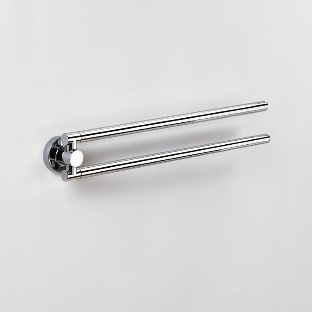 Close up product image of the Origins Living Tecno Project Chrome Double Swing Towel Rail